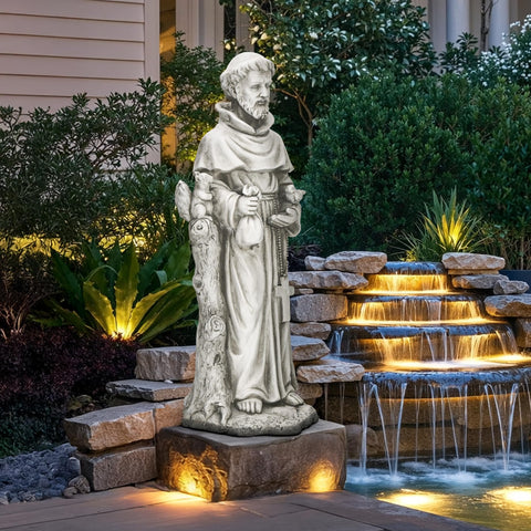Ultym Saint Francis outdoor statue enhances patios with timeless religious elegance.