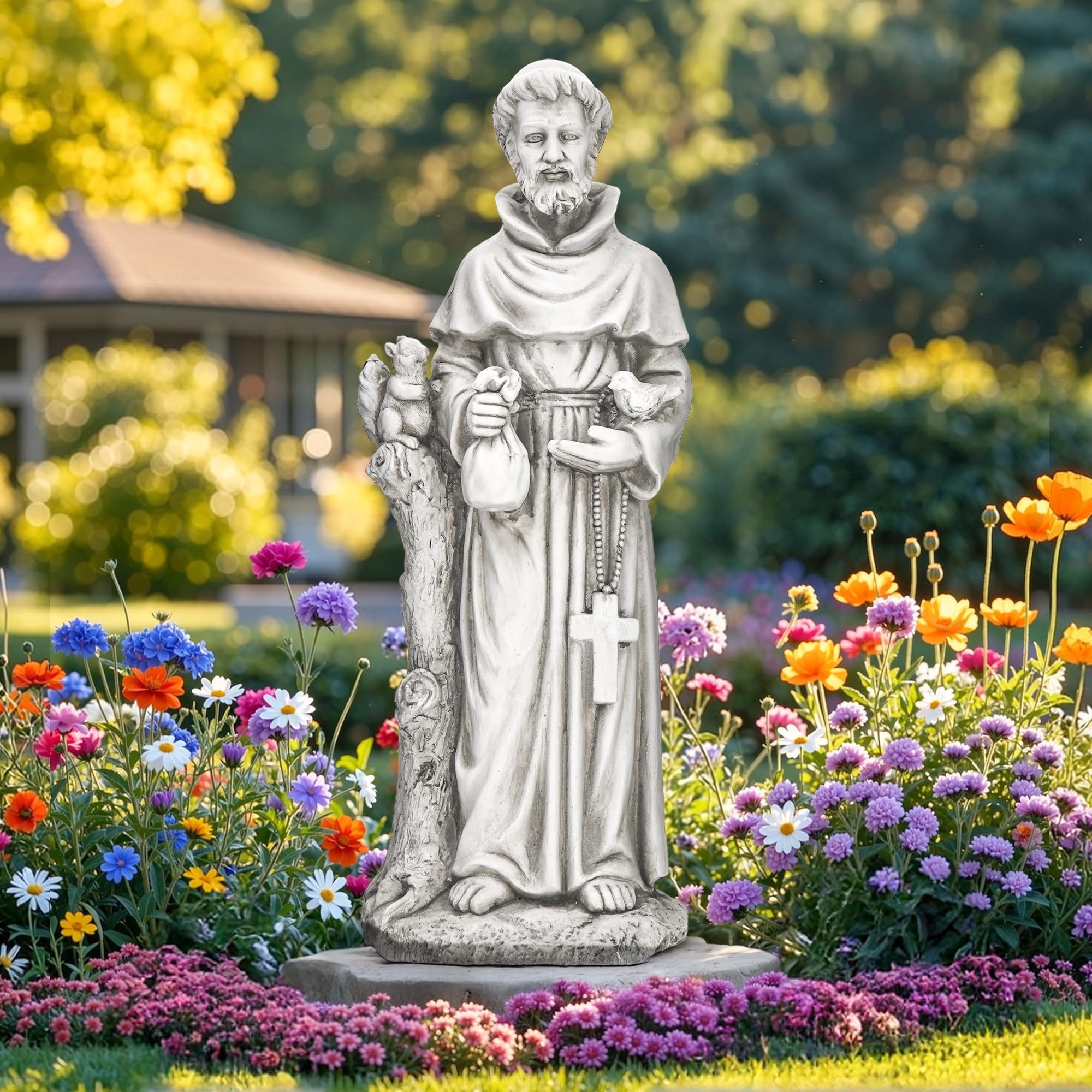 Ultym St Francis garden statue 31-inch centerpiece for tranquil outdoor spaces.