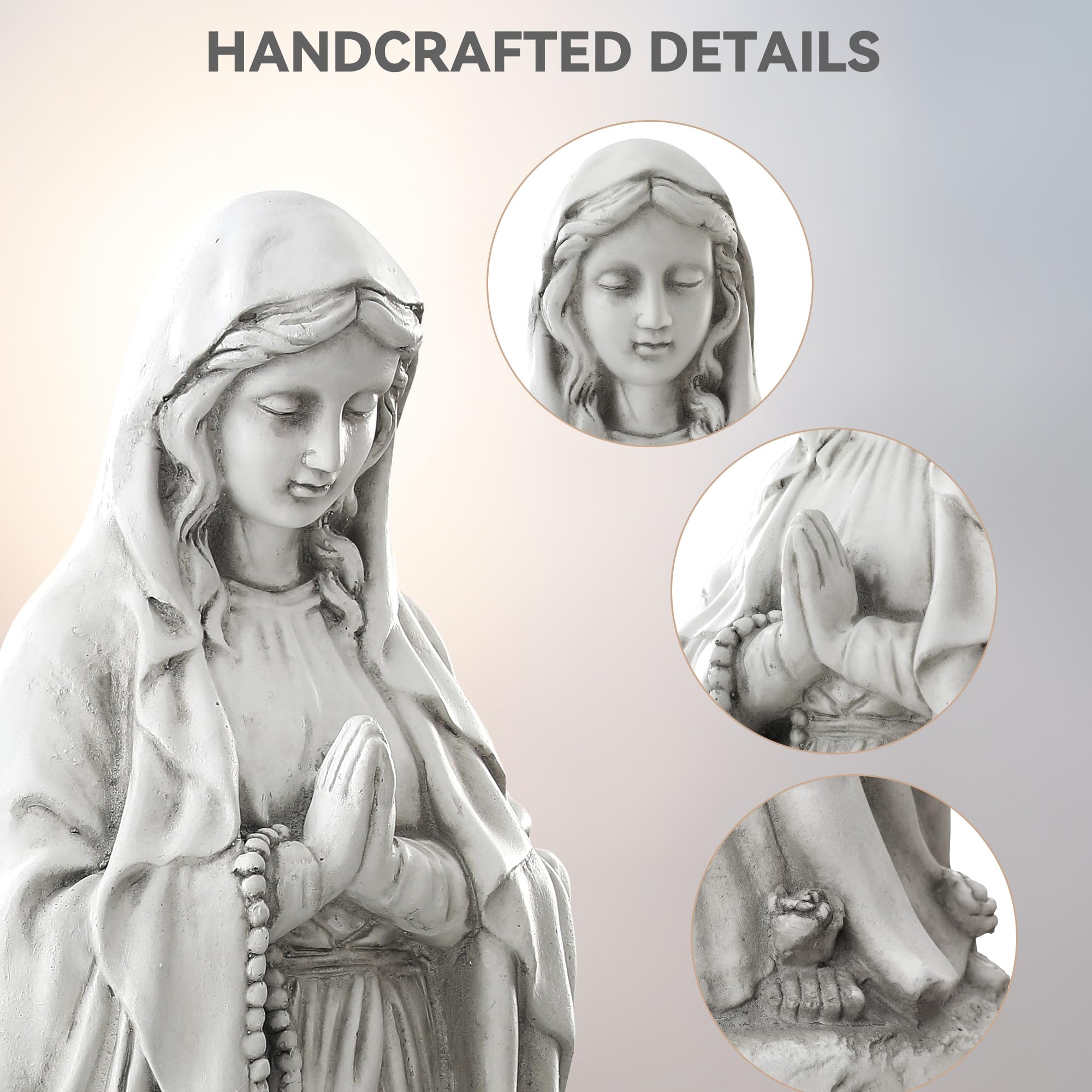 Ultym Virgin Mary 30-inch height ideal for garden or entryway focal point.