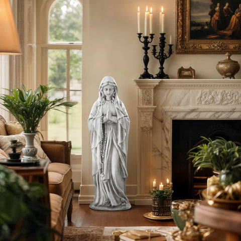 Ultym Virgin Mary praying detail closeup reveals craftsmanship and sacred symbolism.