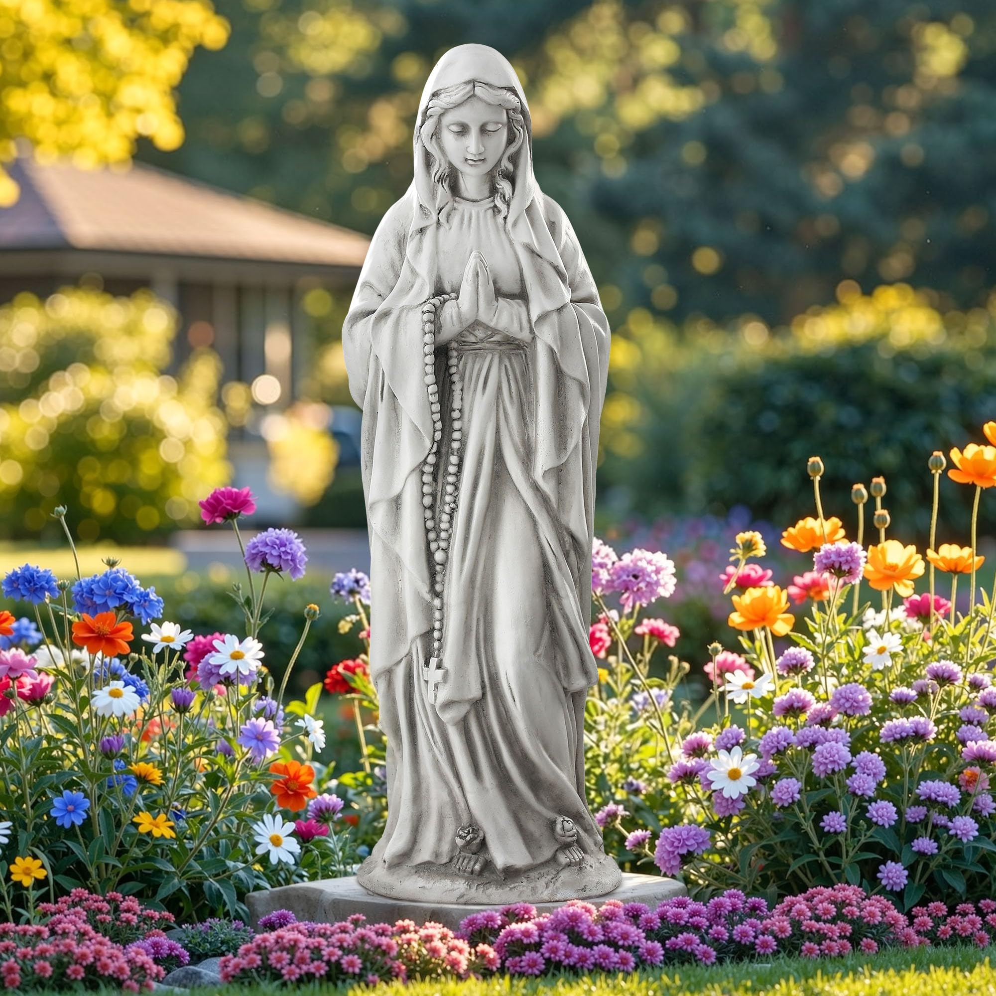 Ultym Virgin Mary praying statue front view for garden display and serene focal point.