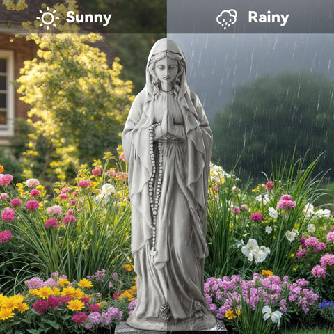 Ultym Virgin Mary statue showcases weather durability for year-round display.