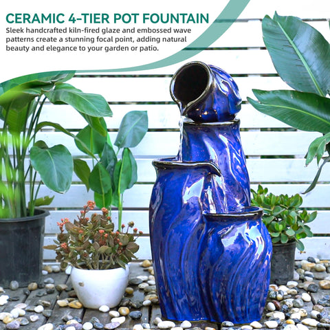 Ultym cobalt blue glaze adds artistic glow to evening garden features.
