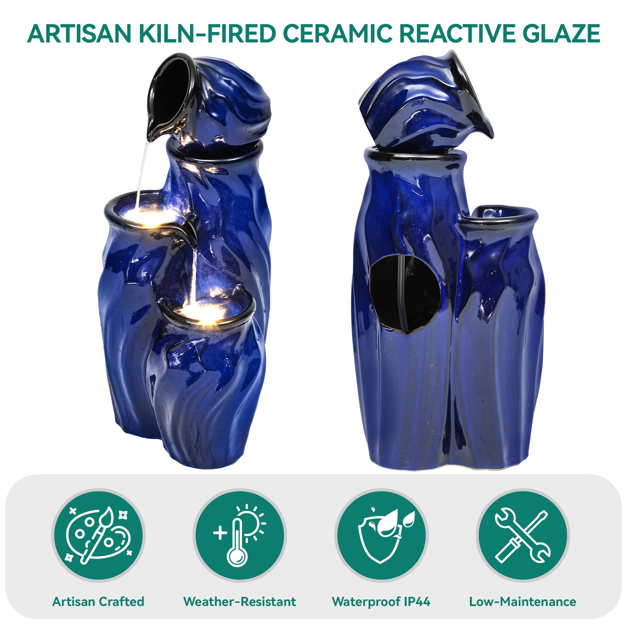 Ultym weather-resistant ceramic withstands sun and rain for year-round outdoor use.