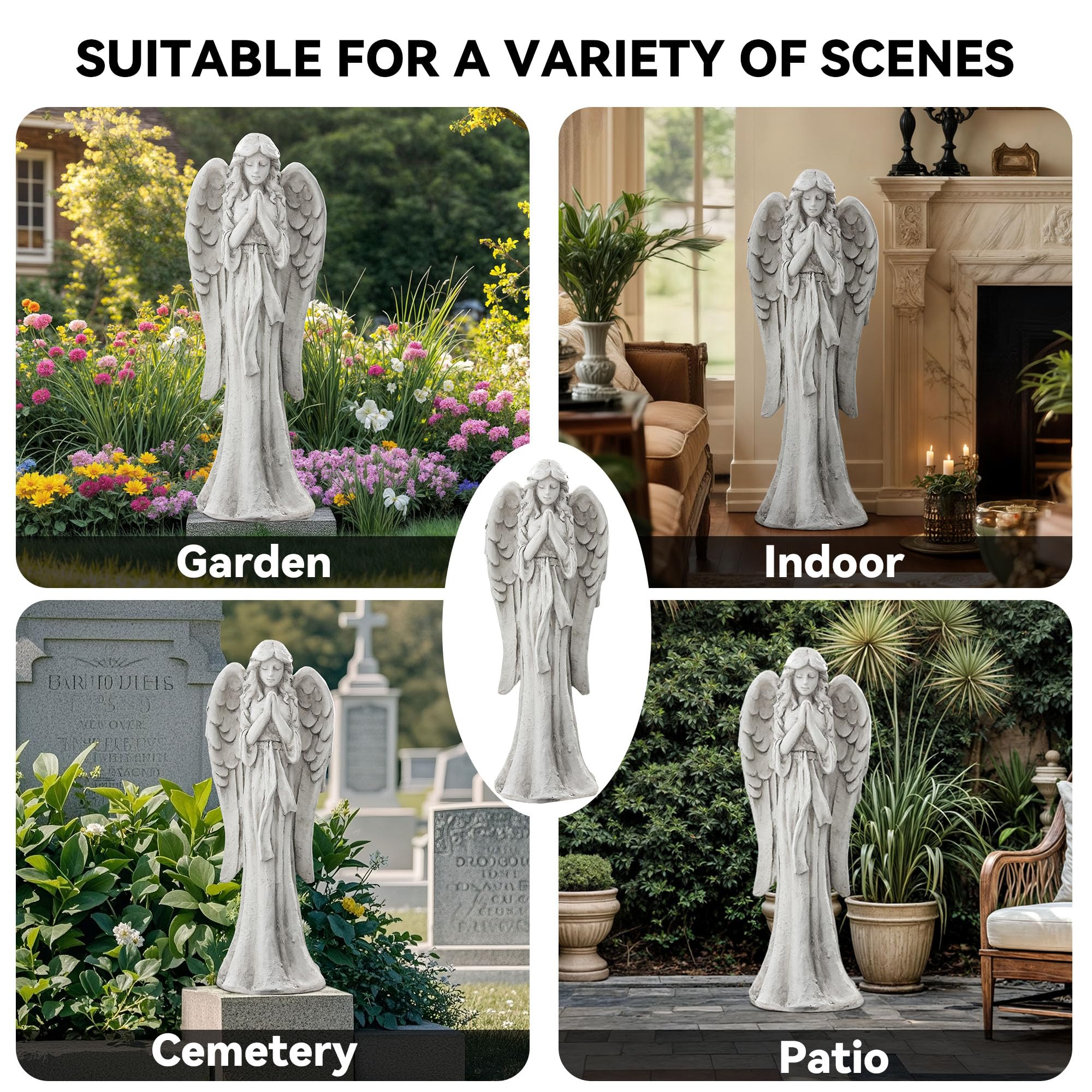 Ultym Weatherproof Angel Statue withstands sun and rain for lasting beauty.