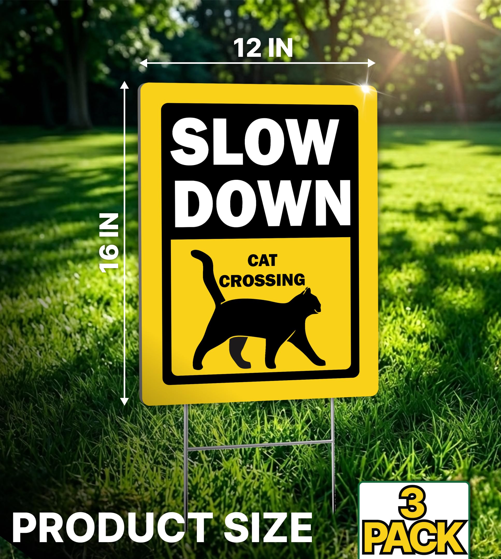 ULVEOL set of 3 cat crossing signs with H-stakes for outdoor use