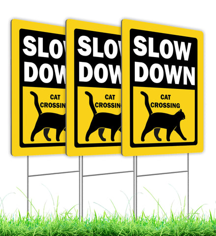ULVEOL slow-down cat crossing sign, double-sided for higher driver visibility and pet safety