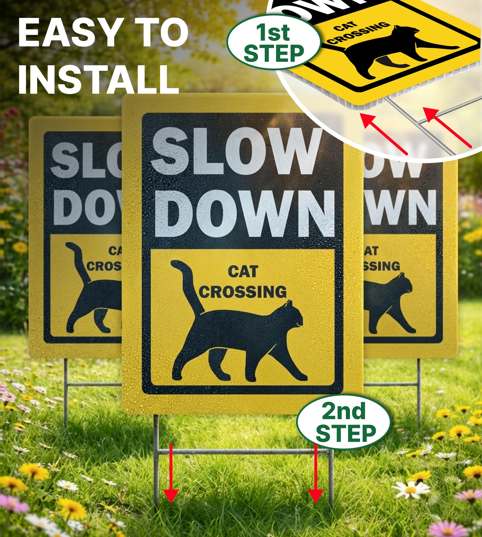ULVEOL waterproof yard sign cat crossing improves visibility in rain