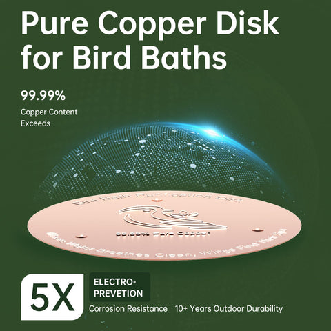 Ulycon bird bath copper disk shows natural patina over time