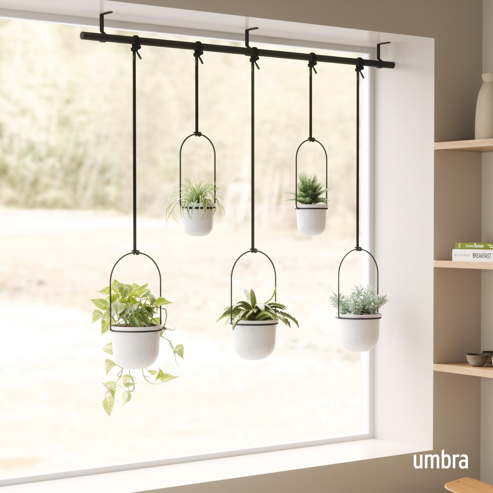 Umbra Triflora adjustable cords offer flexible plant placement for ideal spacing.
