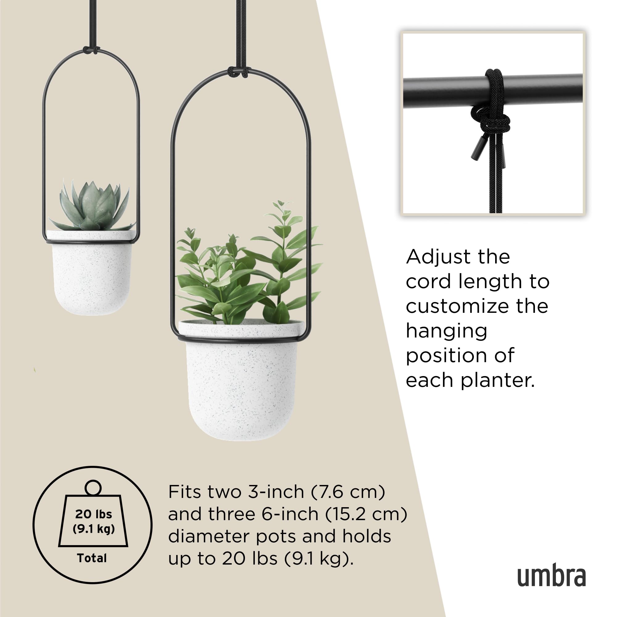 Umbra Triflora mounting hardware included allows quick wall or ceiling installation.