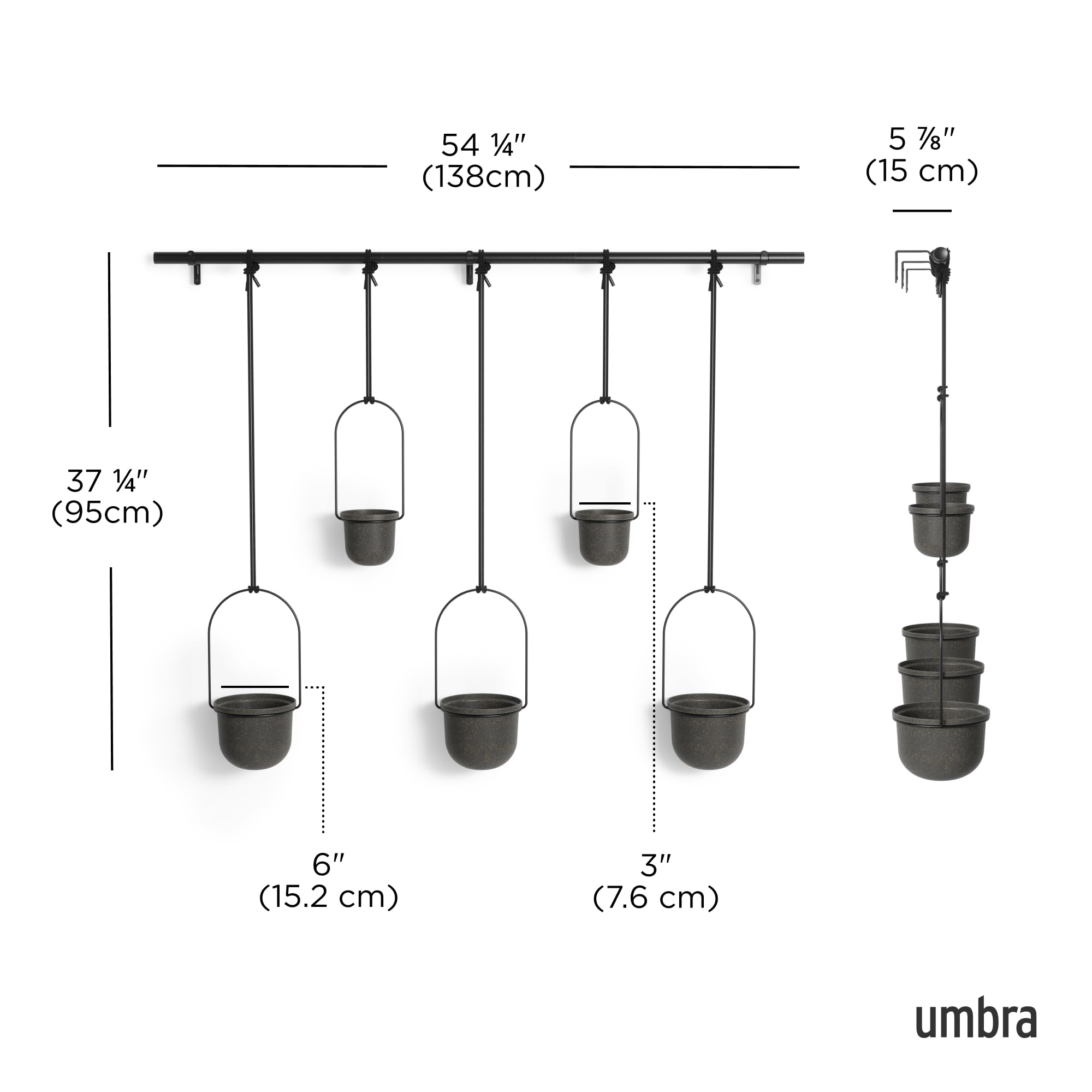 Umbra Triflora accommodates two 3-inch and three 6-inch pots for versatile planting