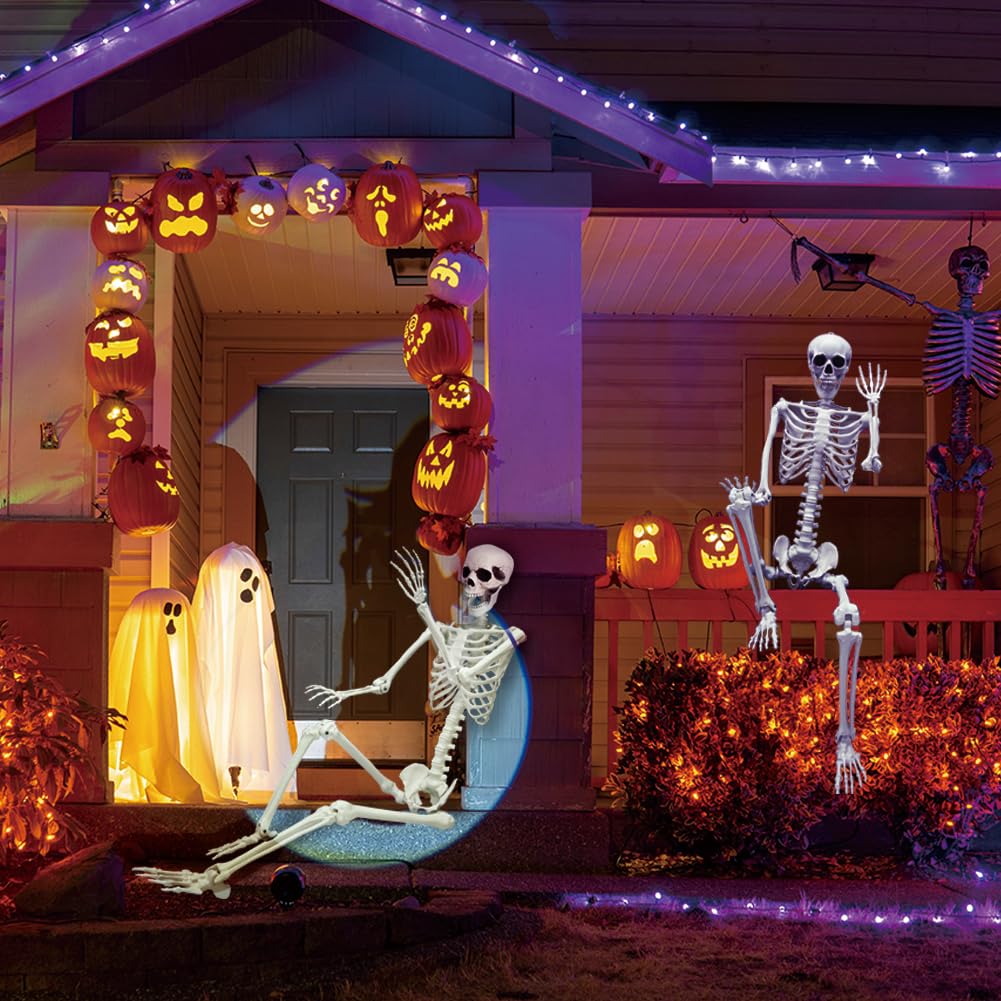 UMEELR poseable Halloween skeleton showing flexible joints for dynamic poses.