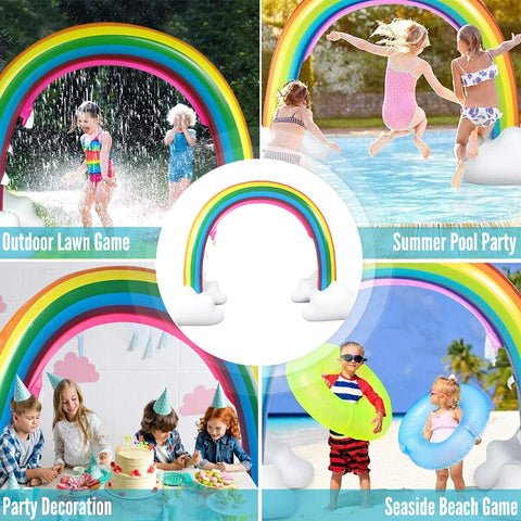 UMEELR kids play beneath the sprinkler for splashy outdoor fun.