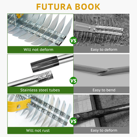 UMEMAXSO Thatch Rake features stainless steel construction for durable yard work.