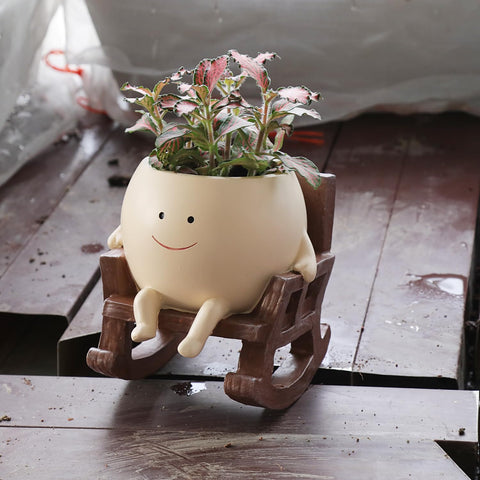 UMESONG Smily Face Planter Pot indoor-outdoor use shown with a small succulent