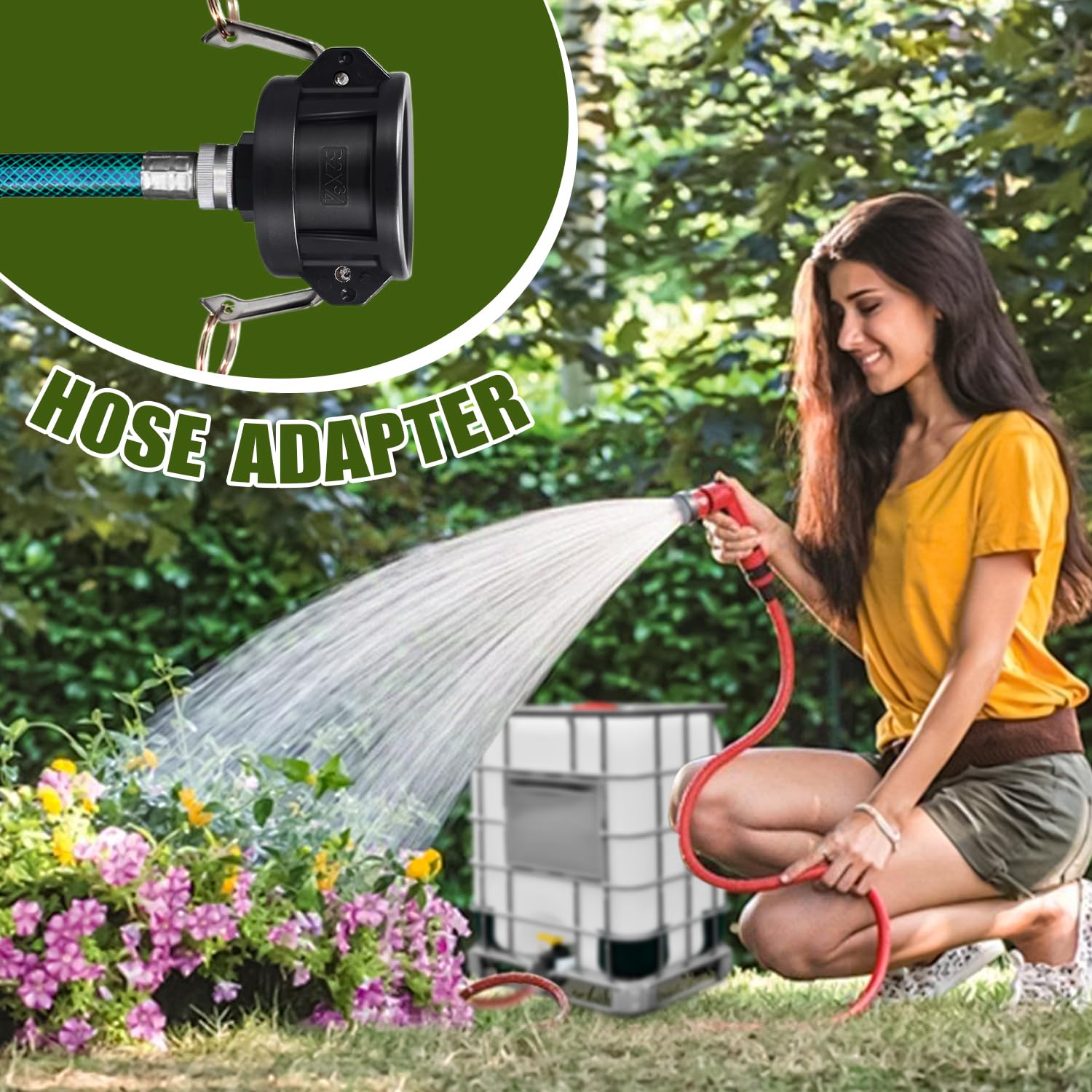 UMETASS 3-4in male thread adapter enables garden hose compatibility.