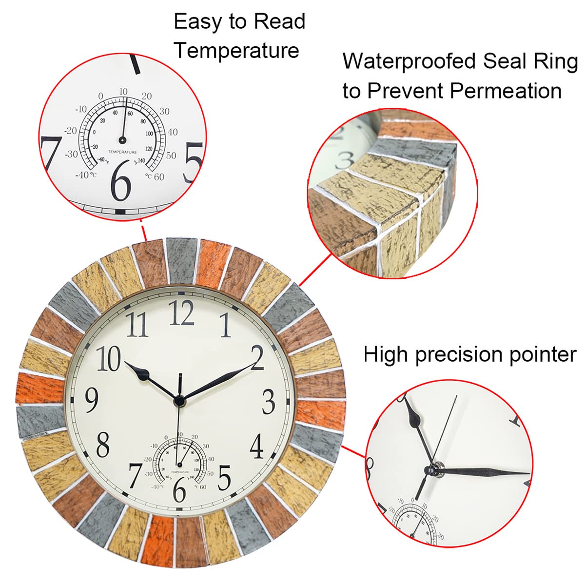UMEXUS large dial 13-inch clock display visible from garden