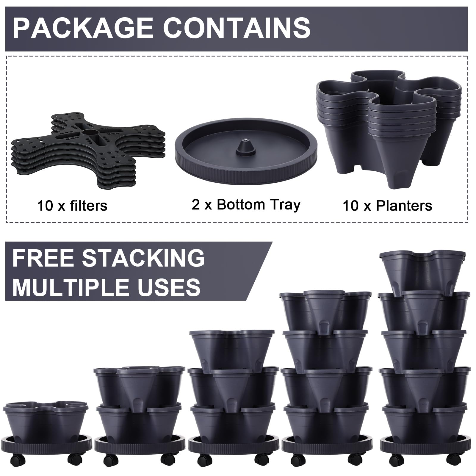 Umigy 5-tier stackable planters partially filled with herbs for fresh pots.