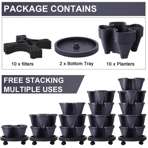 Umigy 5-tier stackable planters partially filled with herbs for fresh pots.