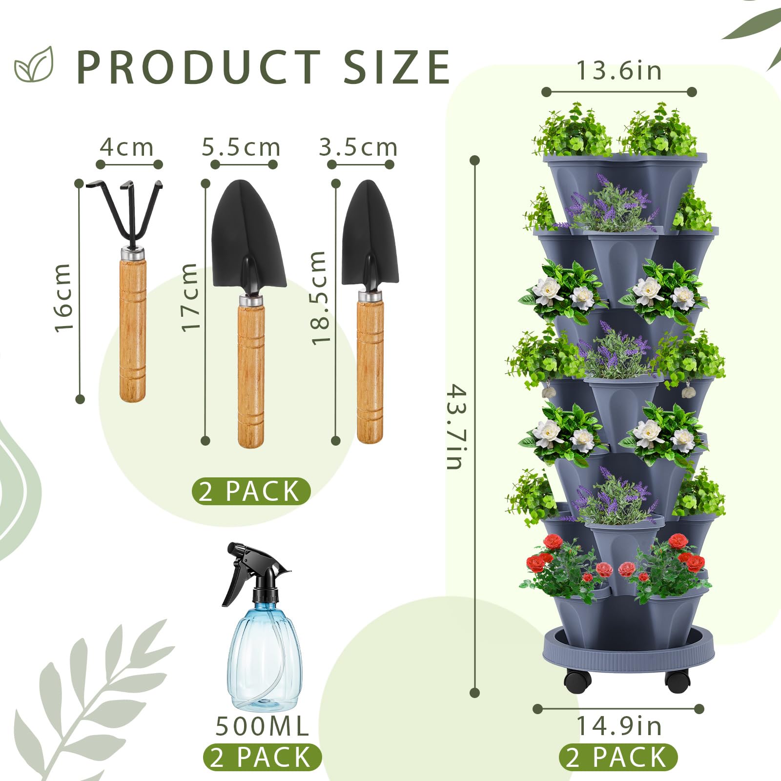 Umigy 7-tier stackable planter tower side view demonstrates compact footprint for balconies