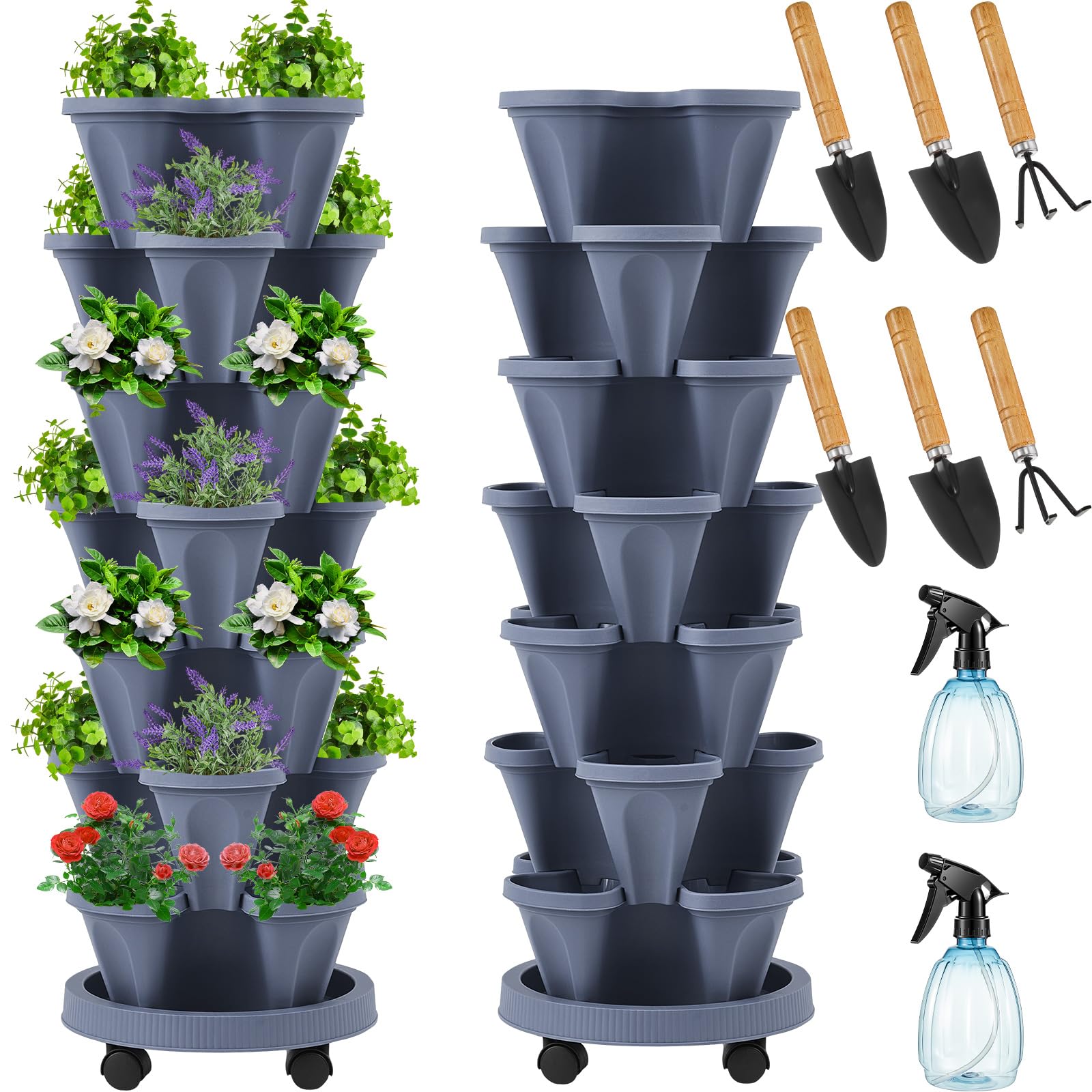 Umigy 7-tier stackable planter tower top view shows space-saving vertical gardening potential