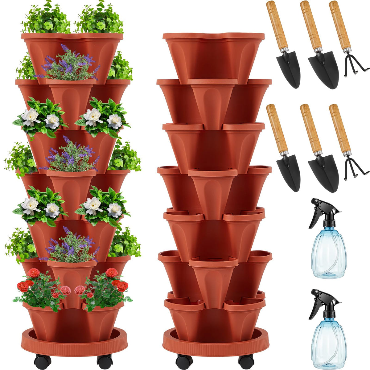 Umigy 7-tier vertical planter tower front view for space-saving garden design