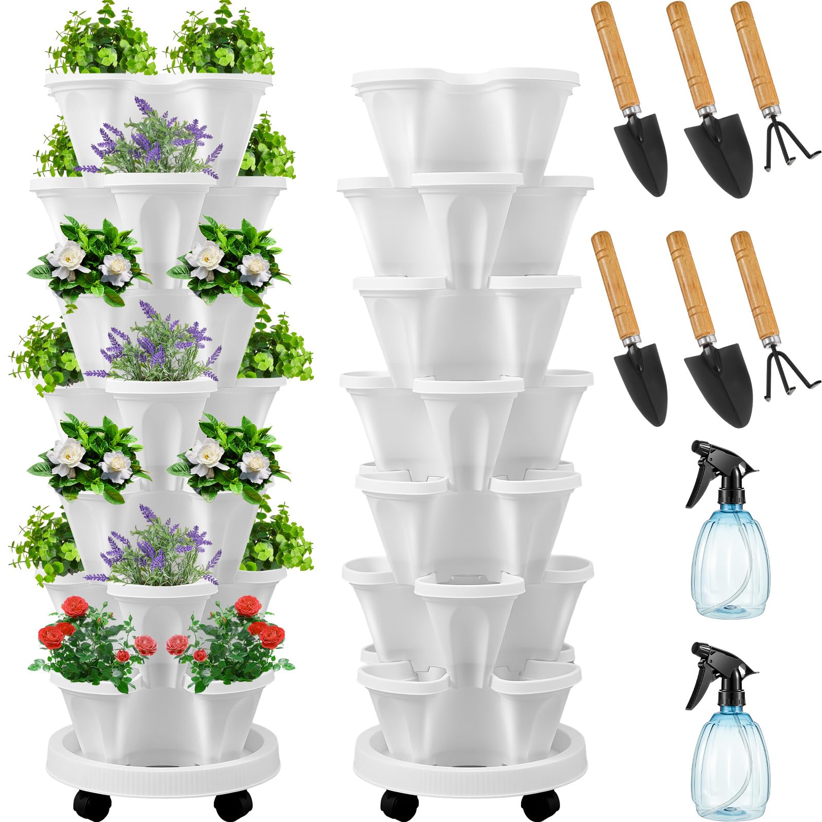 Umigy 7-tier vertical planter tower in white, front view showing multiple planting levels