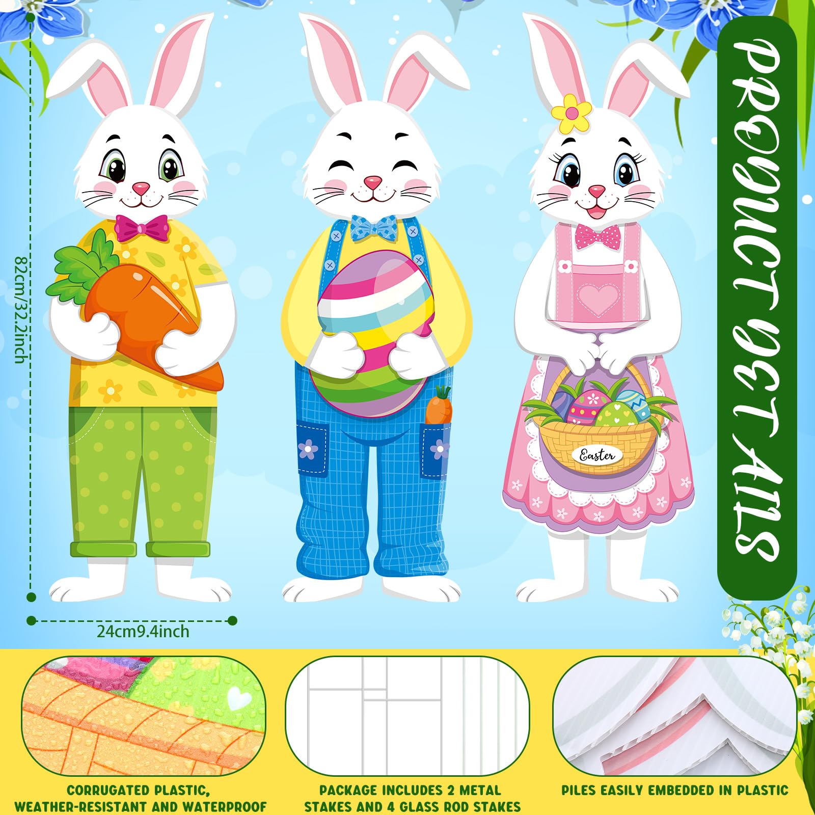 Umigy 10x32 inch bunny yard sign designed for clear visibility