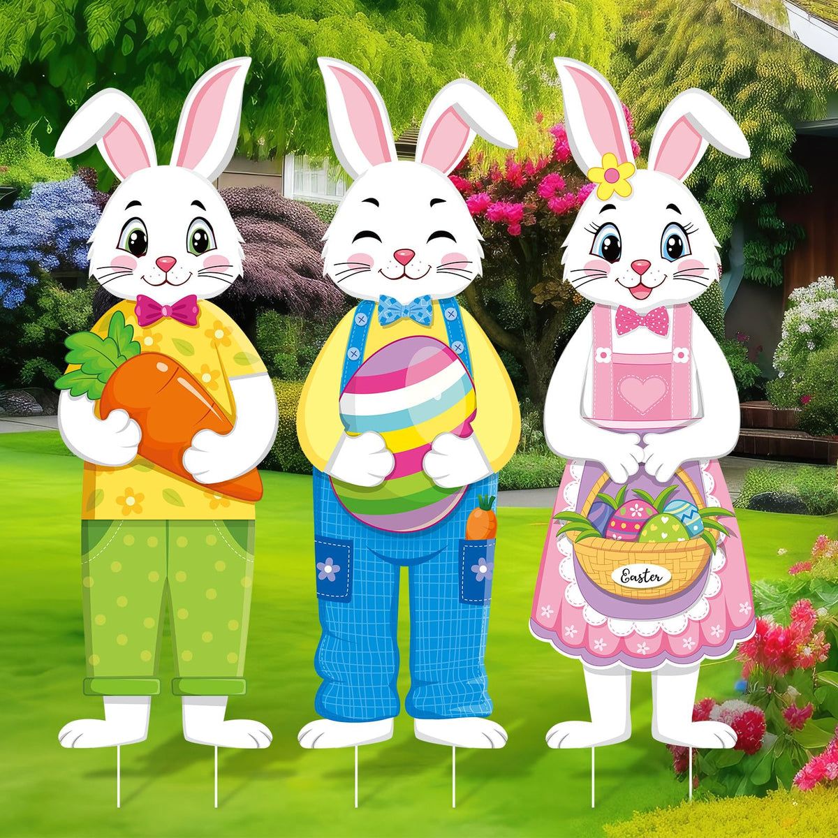 Umigy Easter bunny yard sign with stakes for durable outdoor display