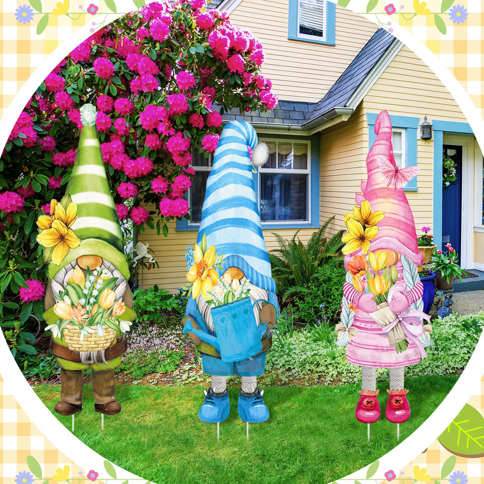Umigy easy install gnome yard sign stakes simplify setup in minutes.