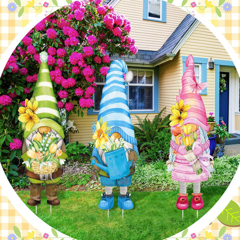 Umigy easy install gnome yard sign stakes simplify setup in minutes.