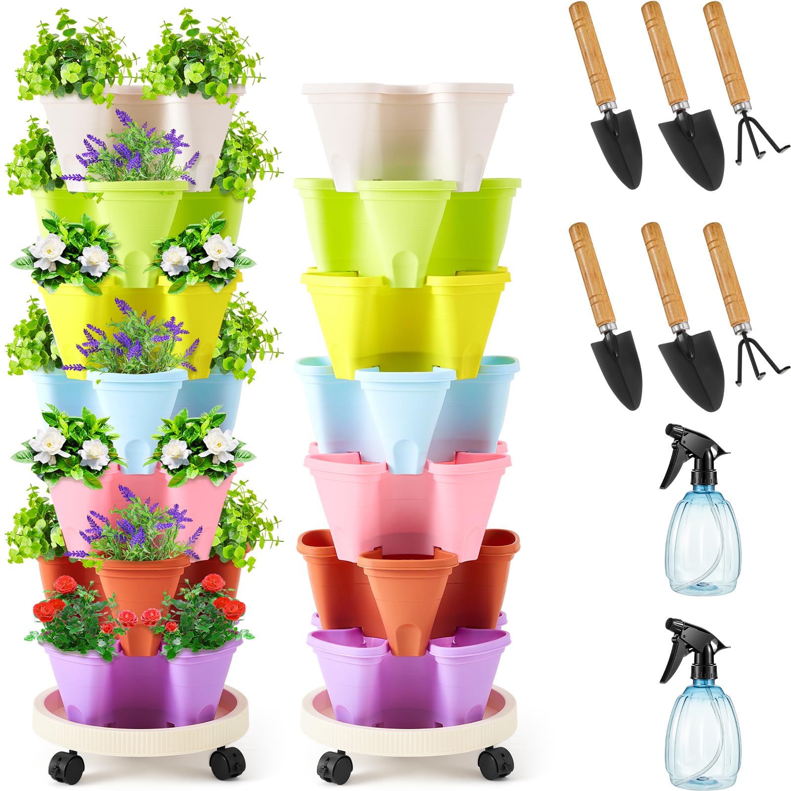 Umigy Macaron 7-tier planter top view highlights space-saving vertical gardening for herbs and strawberries