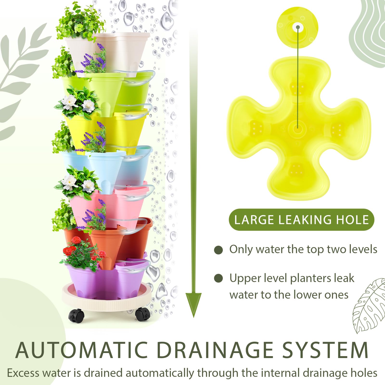 Umigy Macaron stackable planter front view shows seven levels of organized planting options