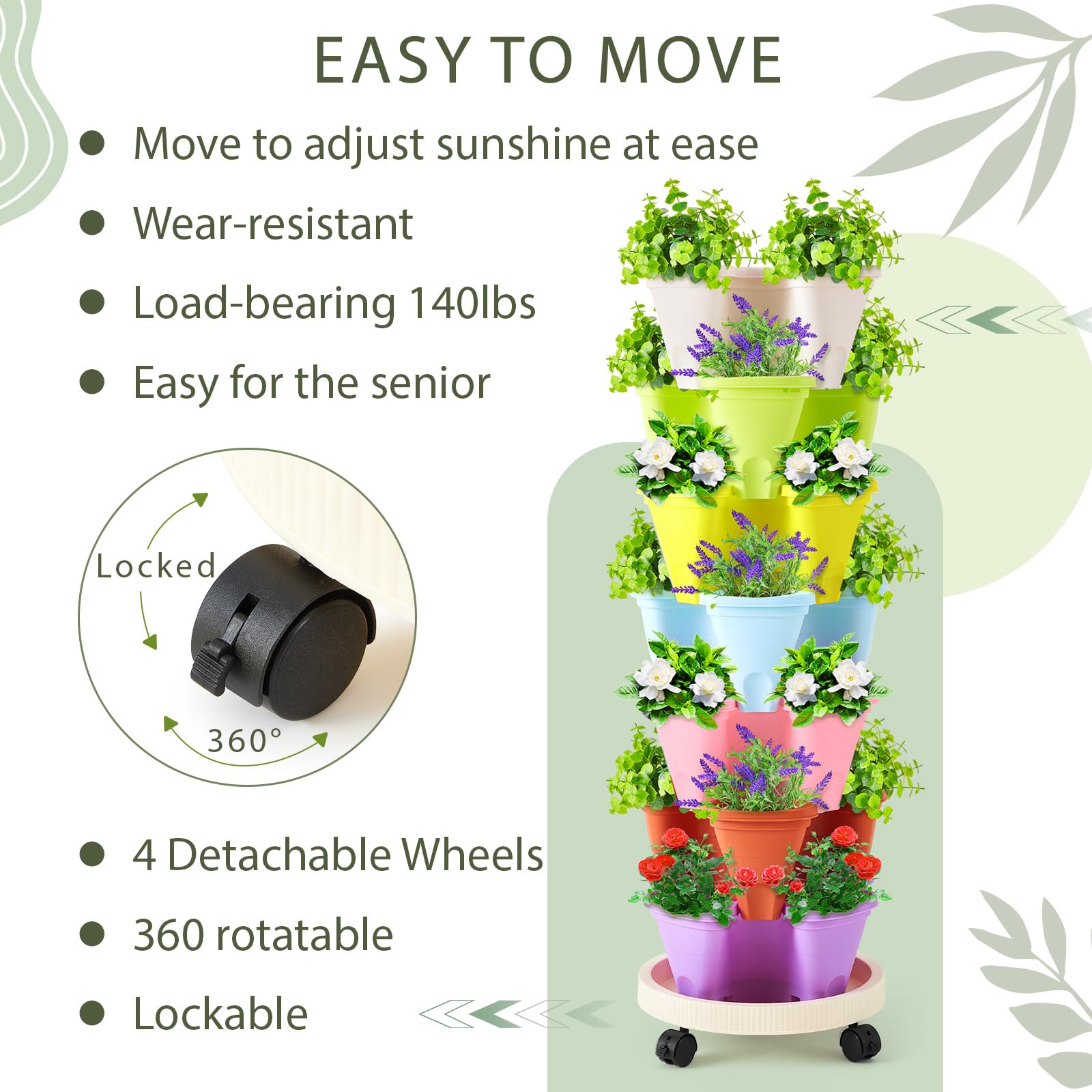 Umigy Macaron wheel-removable setup enables easy relocation of the vertical garden