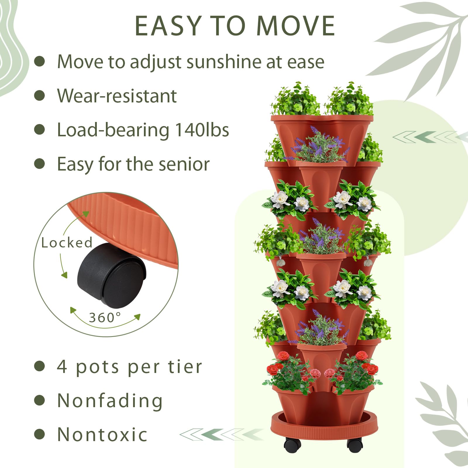 Umigy planter on wheels detachable for easy relocation