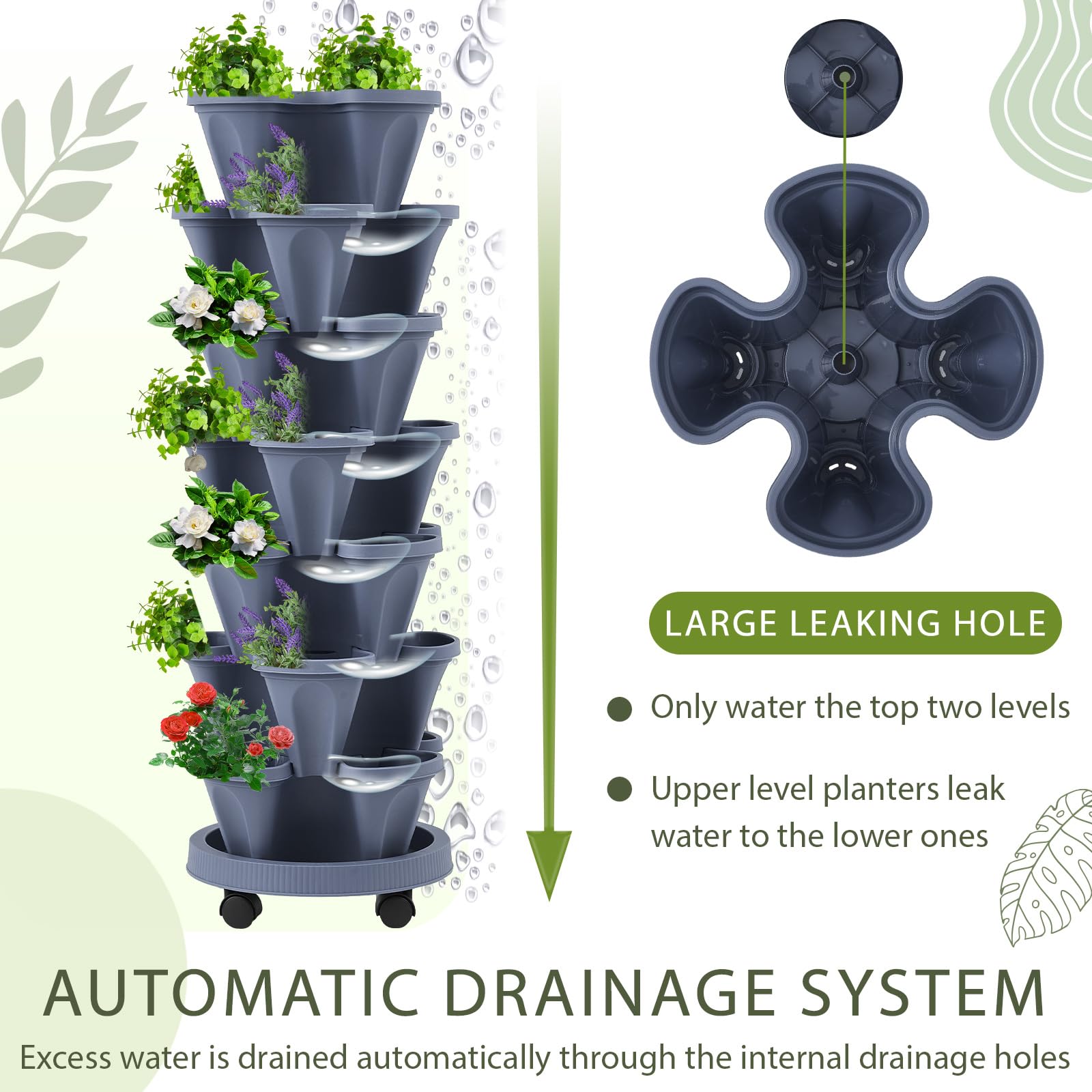 Umigy planter tower with detachable wheels enables easy relocation for sun or shade