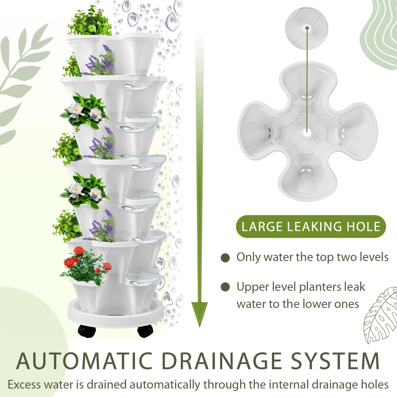 Umigy planters hosting strawberries, herbs, and flowers in a compact vertical layout
