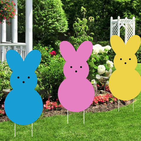 UMISKAM 24in Easter yard sign blue bunny with stake brightens pathways