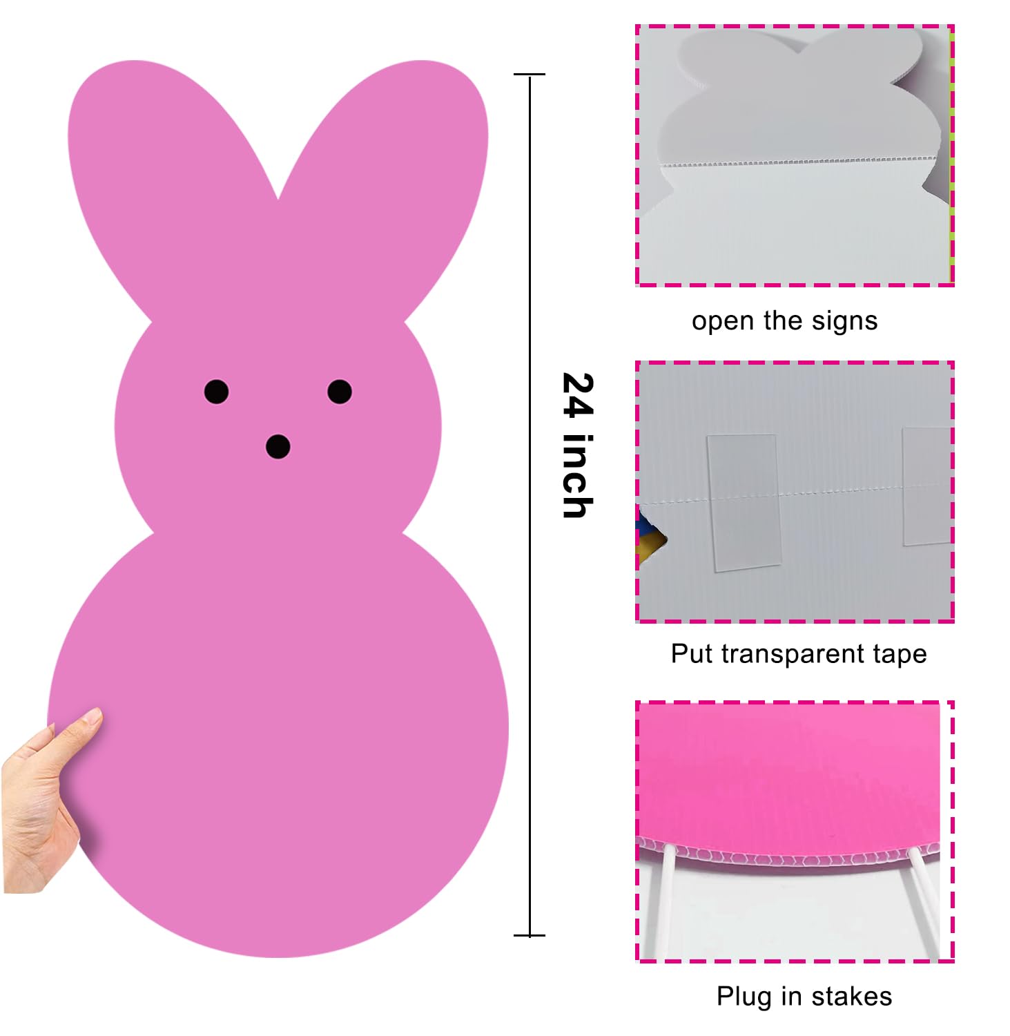 UMISKAM 24in Easter yard sign pink bunny with stake adds playful garden color