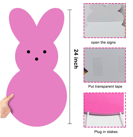 UMISKAM 24in Easter yard sign pink bunny with stake adds playful garden color