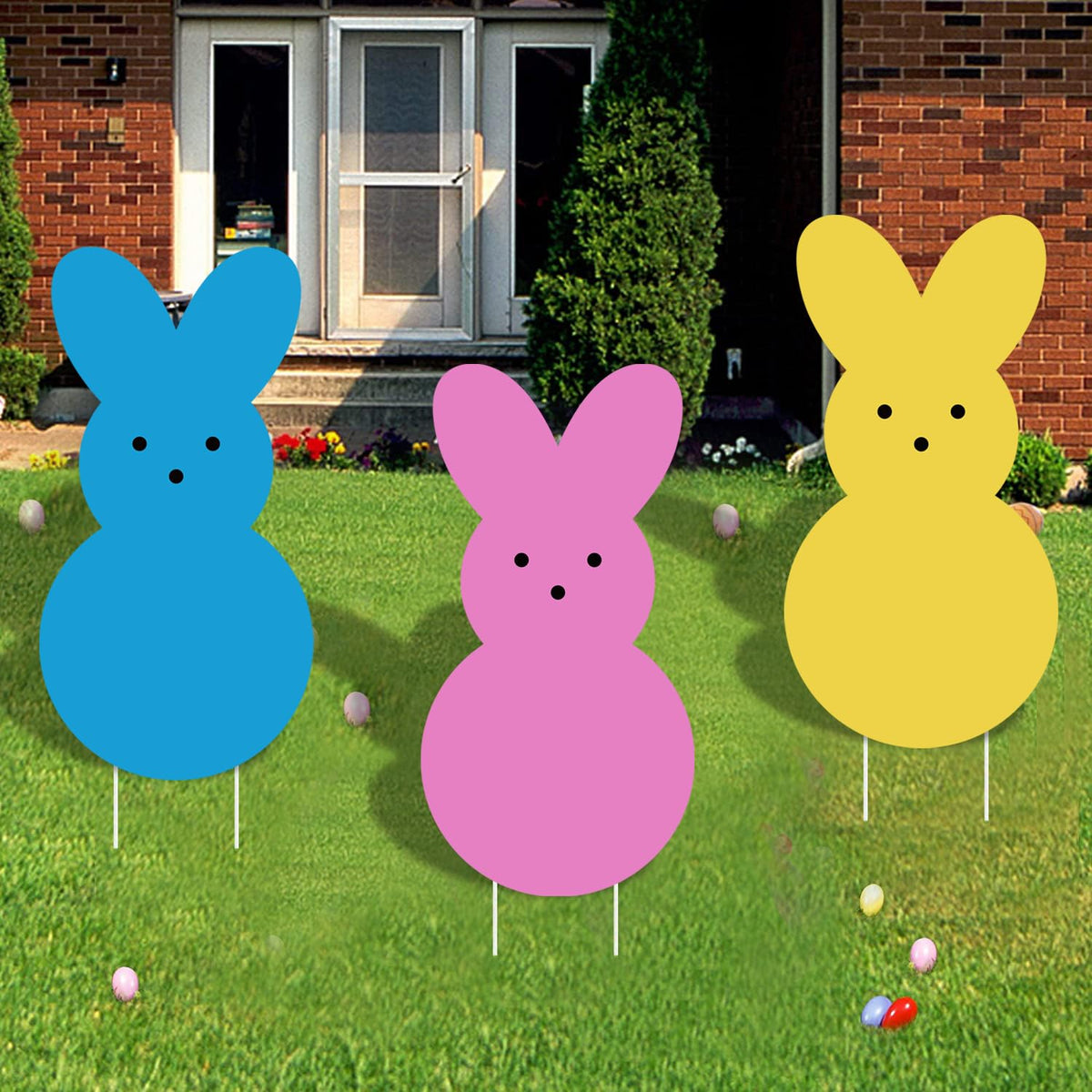 UMISKAM 24in Easter yard sign yellow bunny with stake for welcoming guests outdoors