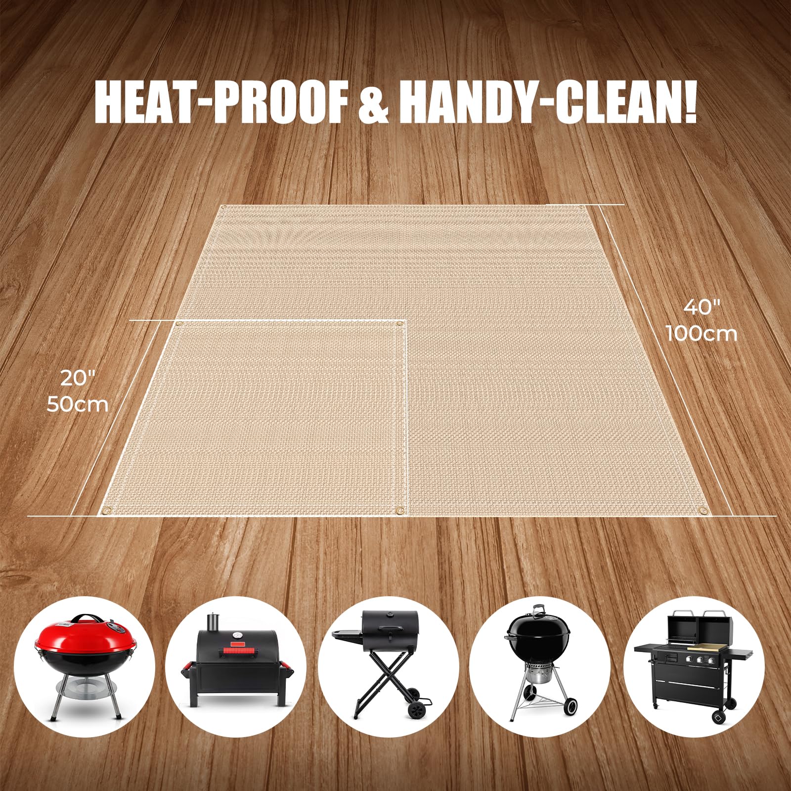 UMONIE mat with edge grommets prevents movement in windy conditions.