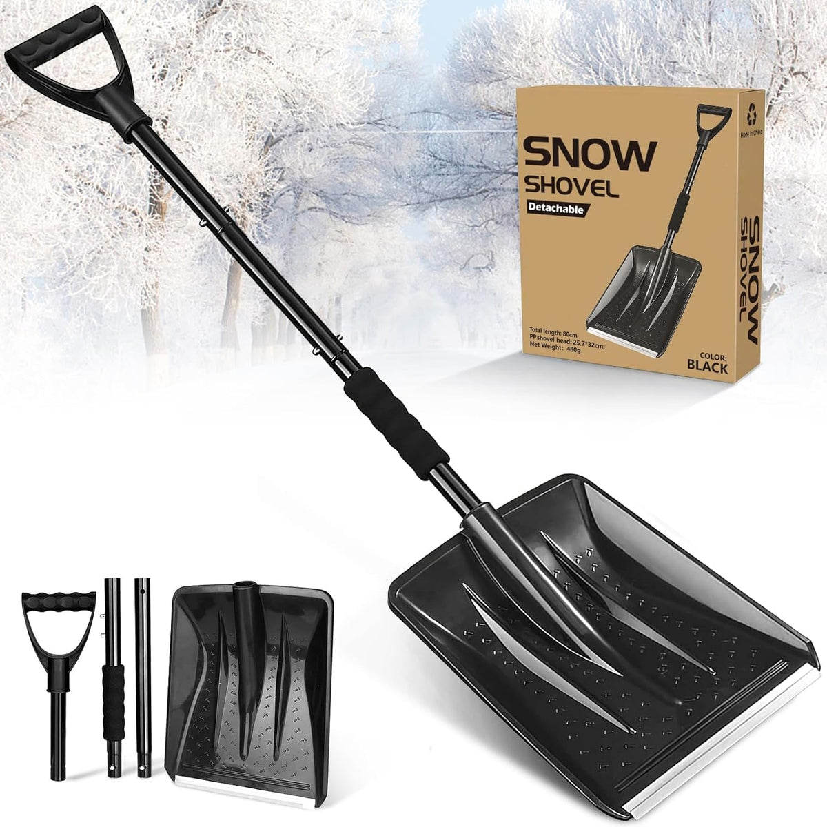 UMUACCAN Snow Square Shovel with 10-inch head for quick snow clearing.