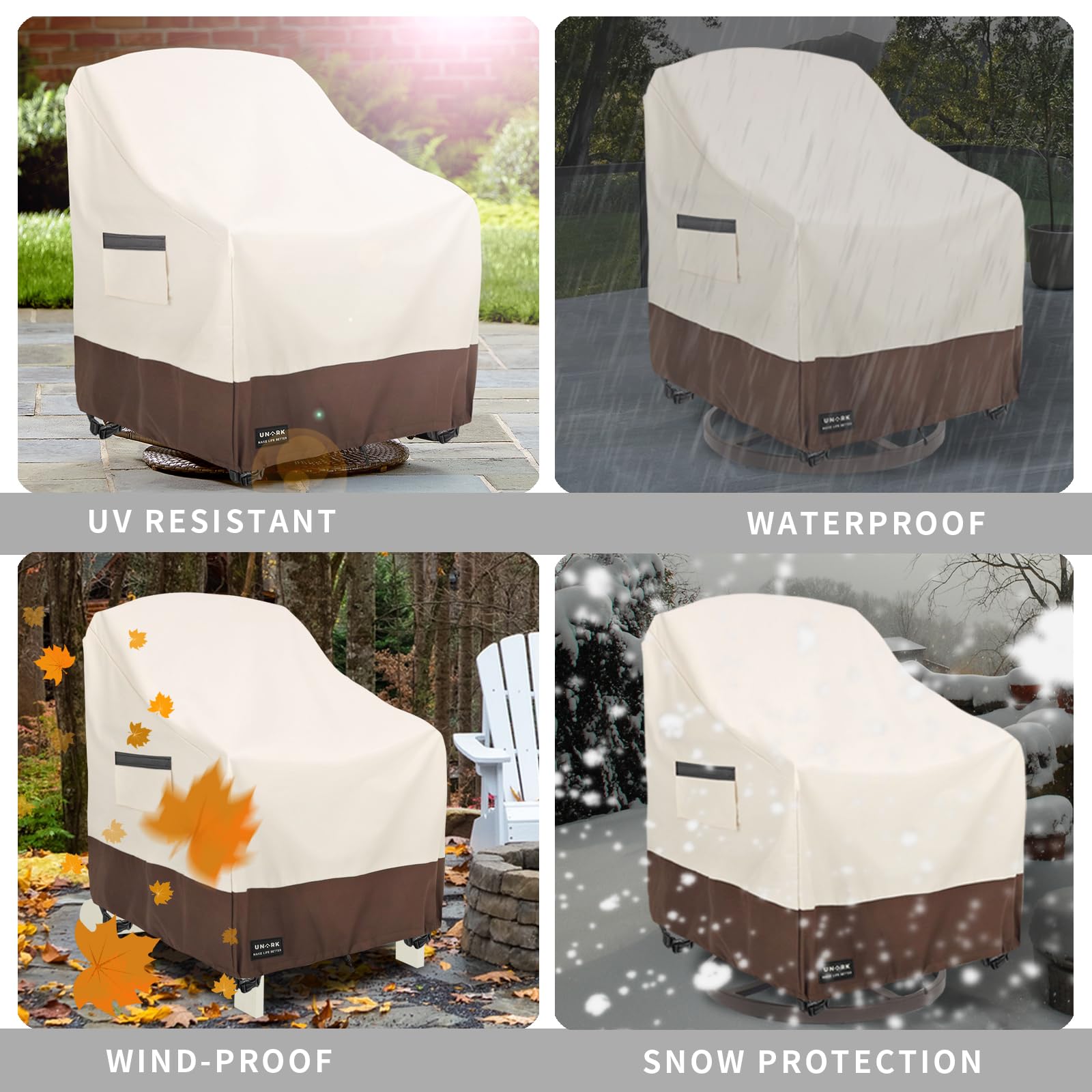 UNARK 100% woven polyester fabric provides reliable waterproof protection.