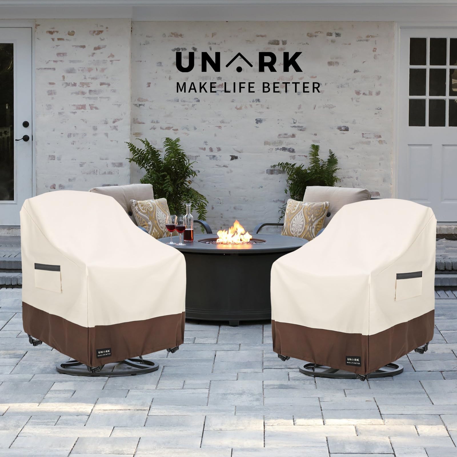 UNARK cover with click-close straps keeps chairs secure on windy days