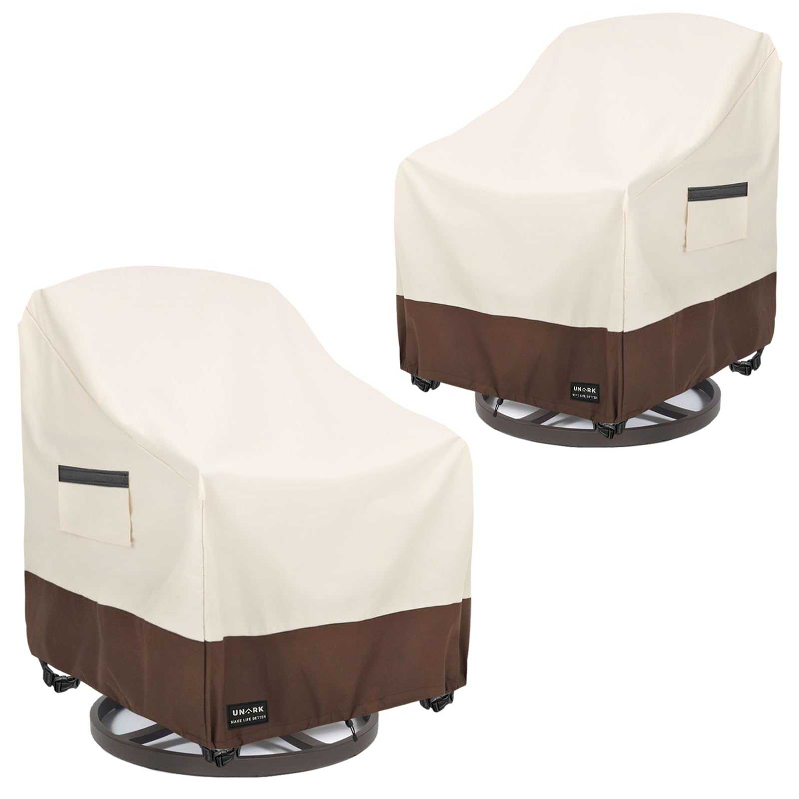 UNARK outdoor swivel chair cover fabric detail highlighting durable woven polyester protection