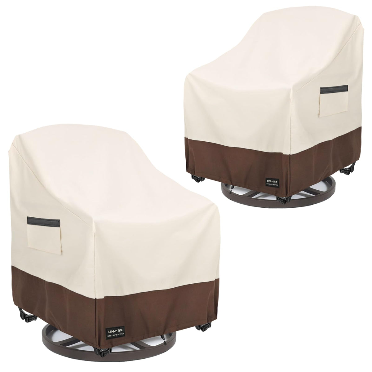 UNARK outdoor swivel chair cover fabric detail highlighting durable woven polyester protection