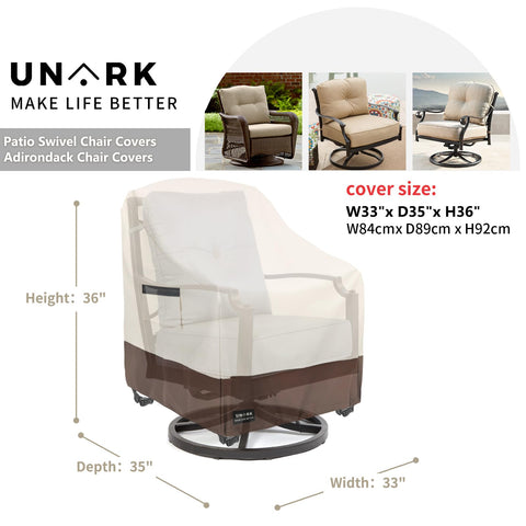 UNARK patio furniture cover uses durable fabric with laminated undercoating for lasting waterproof protection.