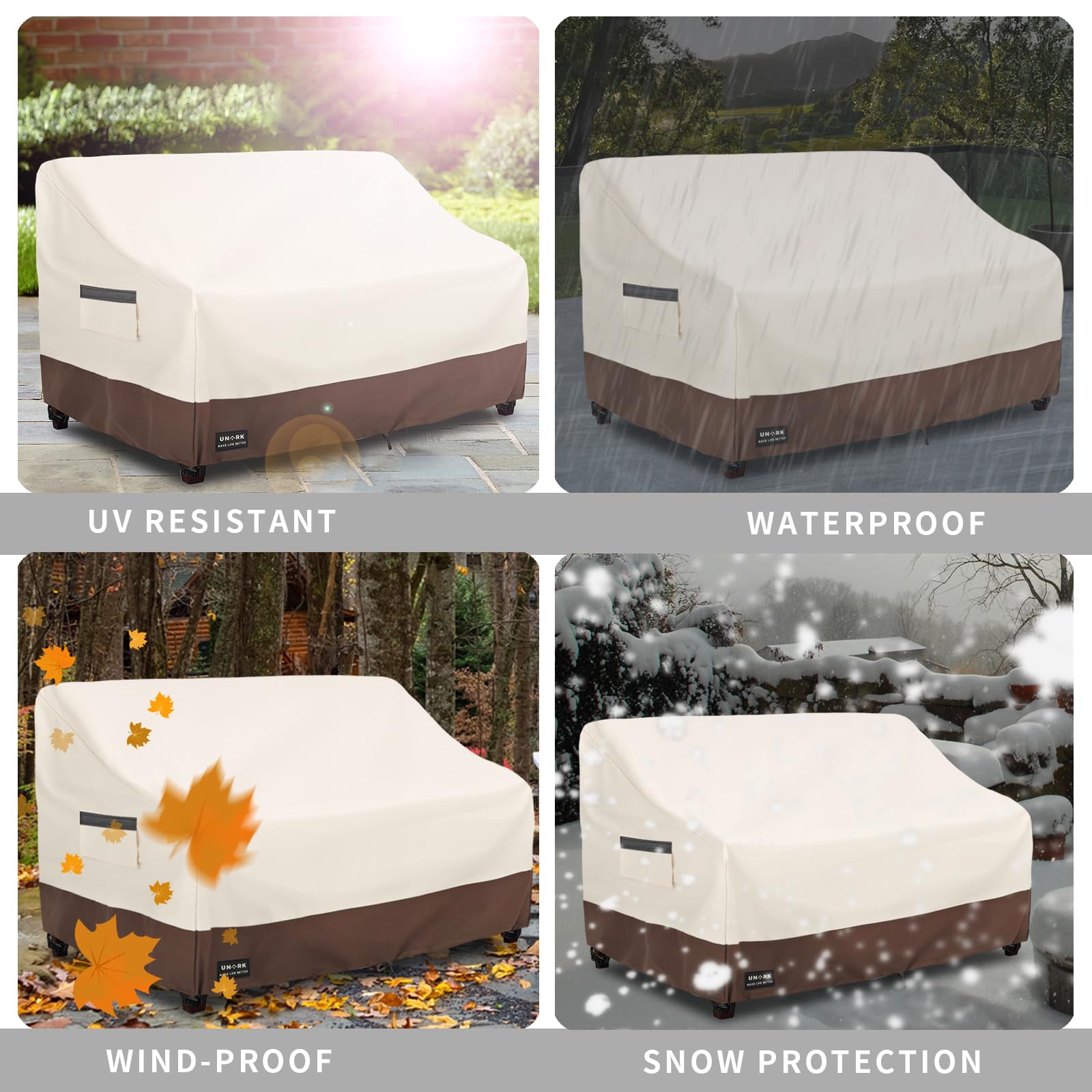 Washable outdoor sofa cover makes cleaning quick after outdoor use.